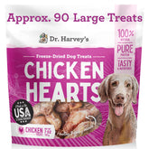 Dr. Harvey's Freeze-Dried Chicken Hearts pack shot, pure single-ingredient dog protein.