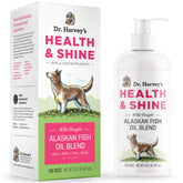 Dr. Harvey's Health & Shine Alaskan fish oil bottle with pump for easy dog dosing.