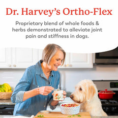 Dr. Harvey's Ortho-Flex bottle label closeup highlighting ingredients for hip and joint health