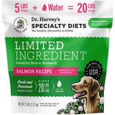 Dr. Harvey's salmon dog food bag showing premium limited-ingredient formula.