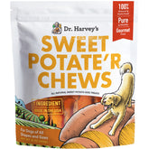 Dr. Harvey's Sweet Potato Chews bag closeup showing USA-grown ingredients.