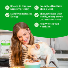 Dr. Harvey's Veg-to-Bowl base mix with protein added for customizable dog nutrition.