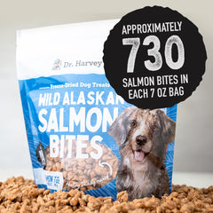 All natural ingredients label for Dr. Harvey's salmon bites.