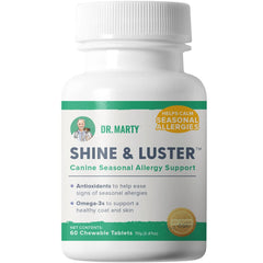 Dr. Marty Shine & Luster dog chew for seasonal allergy support during pollen season.