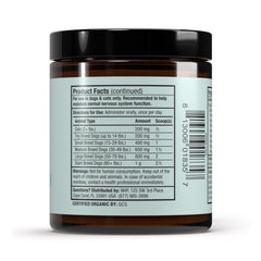 Scoop and bottle showing daily dosing for Bark & Whiskers vitamin B complex