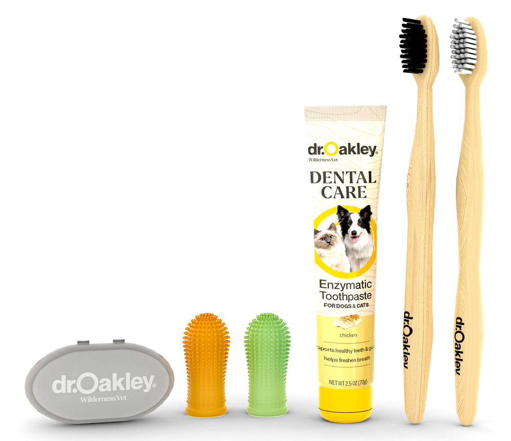 Dr. Oakley Dental Toothbrush Kit packaging showing complete pet dental set for home use