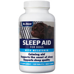 Dr. Oscar Dog Sleep Aid bottle with a clear label for easy dosing and trust.