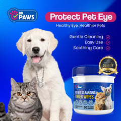 Dr. Paws Cat Eye Wipes saline-clean for sensitive eye areas.