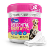 Dr. Paws pet dental finger wipes packaging highlighting natural ingredients for safe use.