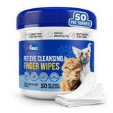 Dr. Paws Pet Eye Cleansing Finger Wipes gently clean eyes and reduce stains.