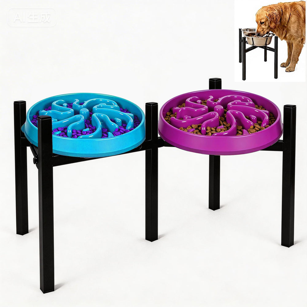 Drawinsage adjustable elevated dog bowl stand top view shows ergonomic height options.
