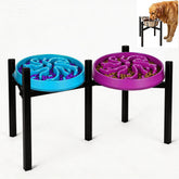 Drawinsage adjustable elevated dog bowl stand top view shows ergonomic height options.