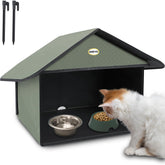 Dreyoo outdoor cat feeding station with weatherproof roof protecting food from rain