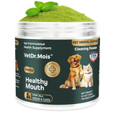 DRMOIS dog teeth powder packaging highlights brand and easy daily use.