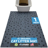 Drymate Cat Litter Box Mat with litter-trapping surface reduces floor mess.