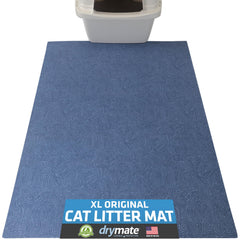 Drymate cat litter mat front view in blue XL traps litter and protects floors.