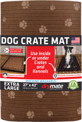 Drymate dog crate mat liner inside kennel with absorbent surface.