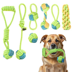 DSUMD 7-pack dog rope toys set for interactive play and dental benefits.