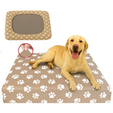 DUKE&LEFTY PetBed Slipcover in tan on a bed protects furniture.