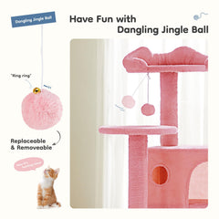 DUMOS cat tree pink scratching posts support healthy claw maintenance and play.