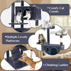 DUMOS 70-inch cat tree gray round platform provides elevated viewing perch