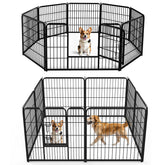 DUMOS dog playpen indoors with 8 panels and door for secure play.