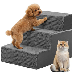 DUMOS dog stairs with a 3-step foam design for stable sofa access and gentle climbs