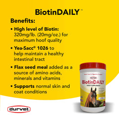 Close-up of Durvet Biotin Daily Hoof Care pellets for easy feeding.