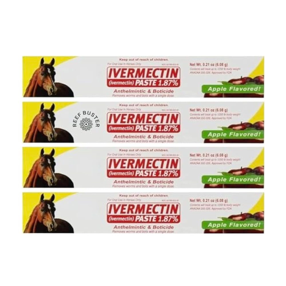 Durvet Ivermectin Paste 6.08g tubes, four-pack: convenient horse deworming for pasture and travel