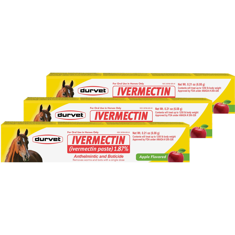 Durvet Ivermectin Paste bottle dispensing a single equine dose.