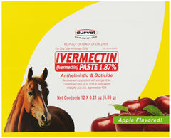 Durvet ivermectin paste for horses, 1250 lb dose, easy one-dose administration for parasite control.