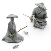 DUZFOREI sitting fishing figurine in sandstone for aquarium decor and calm ambiance