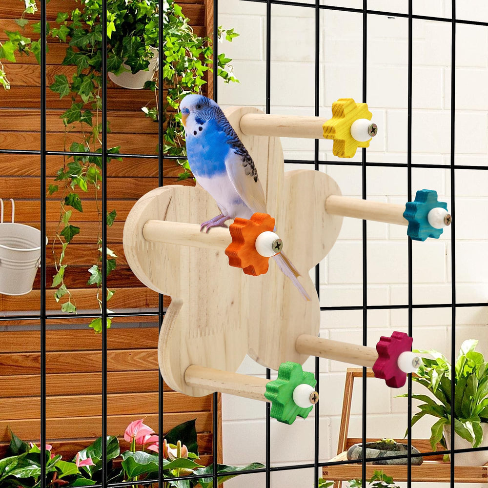 DVHEY rotating perch toy with five perches promotes exercise for parrots in the cage.
