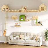 DWVO solid wood cat wall shelves and tower for vertical play and lounging