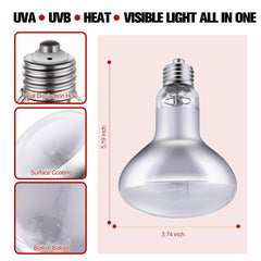 DXOPHIEX 100W reptile lamp dual-wick close-up illustrating brightness and heat distribution