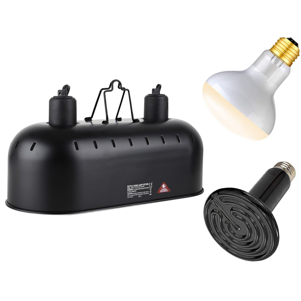 DXOPHIEX Dual Reptile Light Fixture with 150W basking bulb provides warm basking zone.