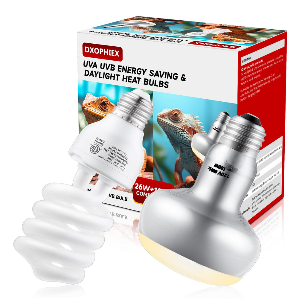 DXOPHIEX reptile heat lamp provides a warm basking light for reptiles.