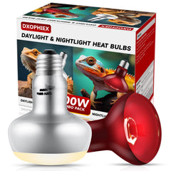 DXOPHIEX two-pack basking bulbs for bearded dragons and reptiles offer day-night light variation.