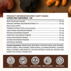 DXWXH Turkey Tail dog chews jar label highlighting premium blend