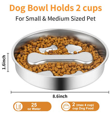 Dyienocs stainless steel slow feeder dish, durable and easy to clean.