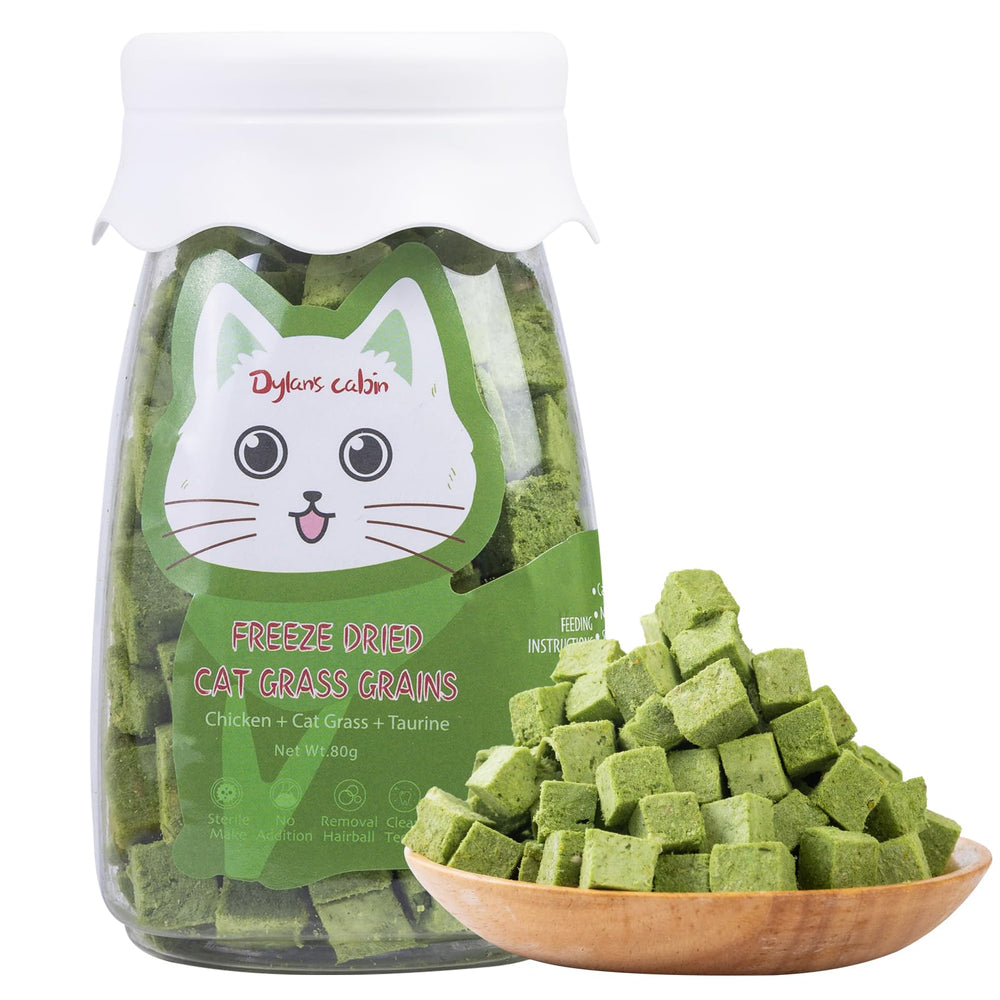 Dylan's cabin cat grass teething cubes packaging front view with natural ingredients
