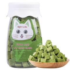 Dylan's cabin cat grass teething cubes packaging front view with natural ingredients