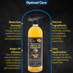 E3 Waterless Argan Oil Shampoo for Horses, easy bottle application on mane and tail.