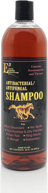 E3 ABAF Shampoo bottle for horses and dogs, ideal for regular grooming.