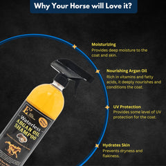 E3 Waterless Argan Oil Shampoo for Horses, versatile use across baths and show prep.
