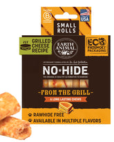 Earth Animal No-Hide Chews cheddar roll closeup highlights cheese flavor and chew-friendly texture