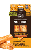 Earth Animal No Hide Chews Grill Rolls packaging highlights a rawhide-free dog treat option