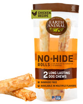 Earth Animal No Hide Chews large chicken roll for big dogs, long-lasting chew option.