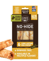 Earth Animal No Hide Chews medium peanut butter rolls for medium dogs, lasting chew sessions.