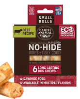 Earth Animal No Hide Chews beef roll for small dogs promotes long-lasting chewing.